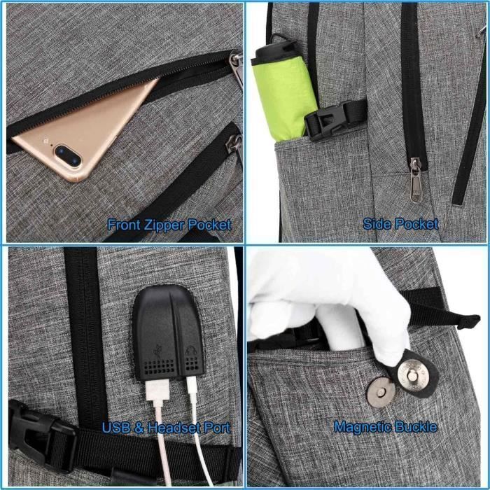 Sac à Dos Extensible 22-28L HiChiclife - Compartiment Ordinateur 15.6" - Port USB - Imperméable & Antivol - Pour Travail, école, Voyage