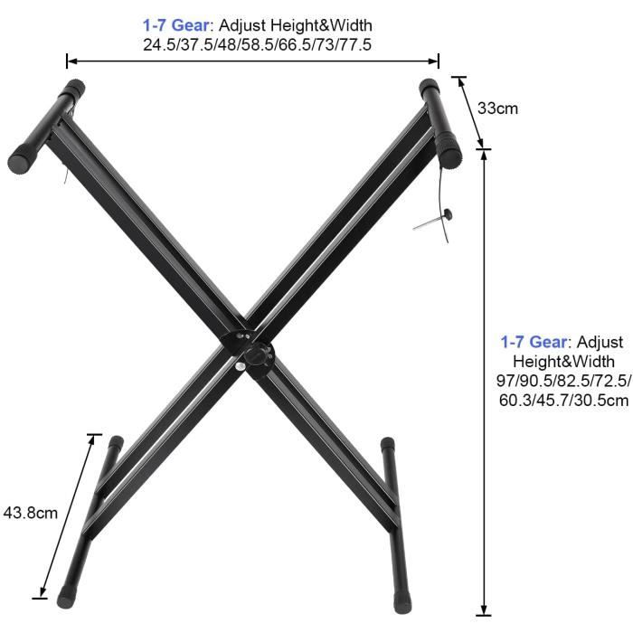 Support Et Banc Pour Clavier De Piano - Réglable En Hauteur/largeur - Pour 54 à 88 Touches - Structure En Z Stable - Noir