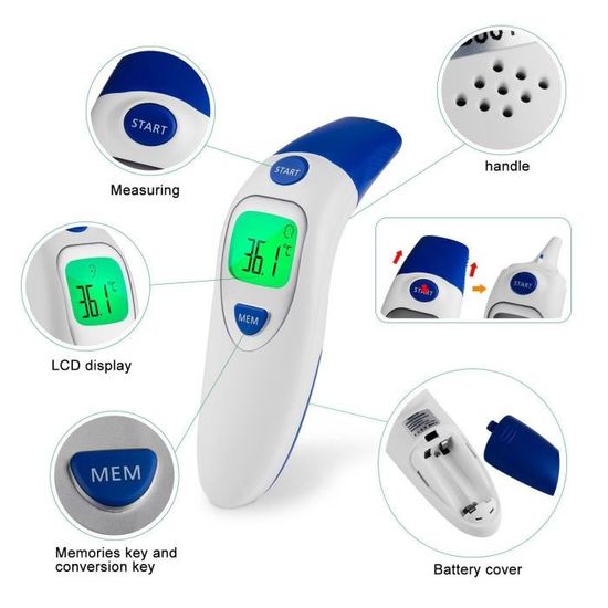 mesure infrarouge précises pour bébé Thermomètre Medical Oreille avec écran LCD rétroéclairé enfants et adultes NURSAL Thermomètre Auriculaire