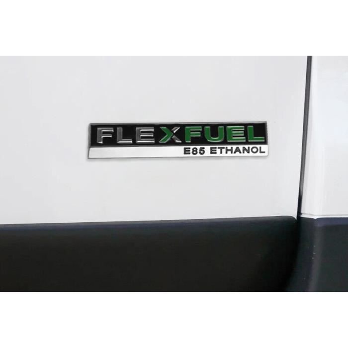 Autocollant 3D Métal FLEXFUEL E85 Ethanol – Logo Voiture Custom Argent Brillant, Résistant UV & Intempéries