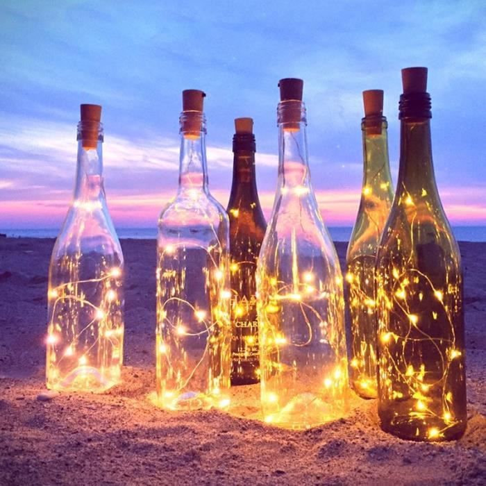 HTAIGUO Lot de 12 guirlandes lumineuses pour bouteille de vin 20 LED avec  tournevis à piles Guirlande lumineuse en liège pour fête, mariage, Noël,  Halloween, bar, bocal, décoration, coloré 