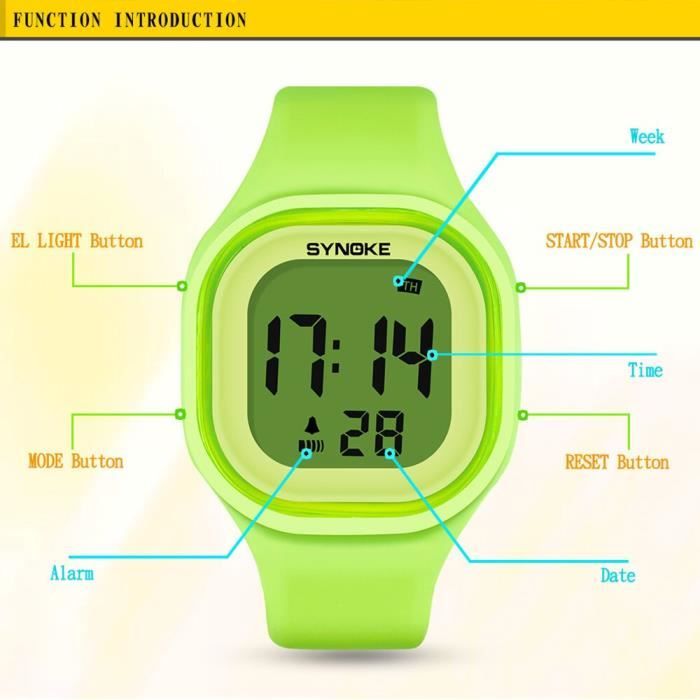 Montre digitale etanche pour enfants de plus de 12 ans SYNOKE 66896 WR50M Alarme Lumineux Achat vente montre Mixte Resine Cdiscount