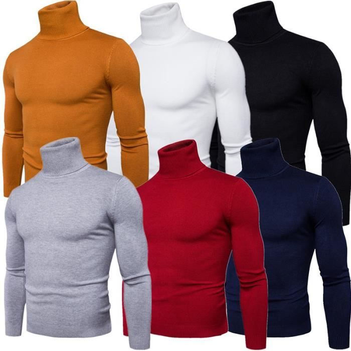 Chemise homme à col roulé rouge -Violento-M- Pulls manches longues homme