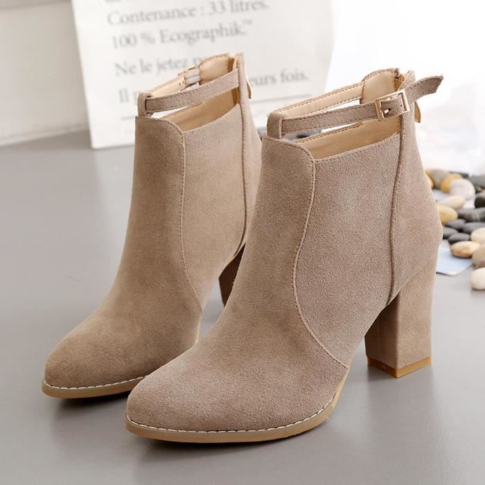 Bottines Femme Beige Talon Haut Bout Pointu Hiver Zipper Retour Beige Cdiscount Chaussures