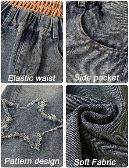 Jean Baggy Évasé Pour Fille - Style Streetwear Décontracté - Taille Élastique Confortable