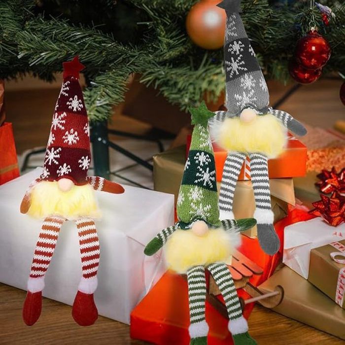 Lot De 3 Lutins De Noël Lumineux - Décoration D'Intérieur Avec LED - Rouge, Gris, Vert - 23 Cm
