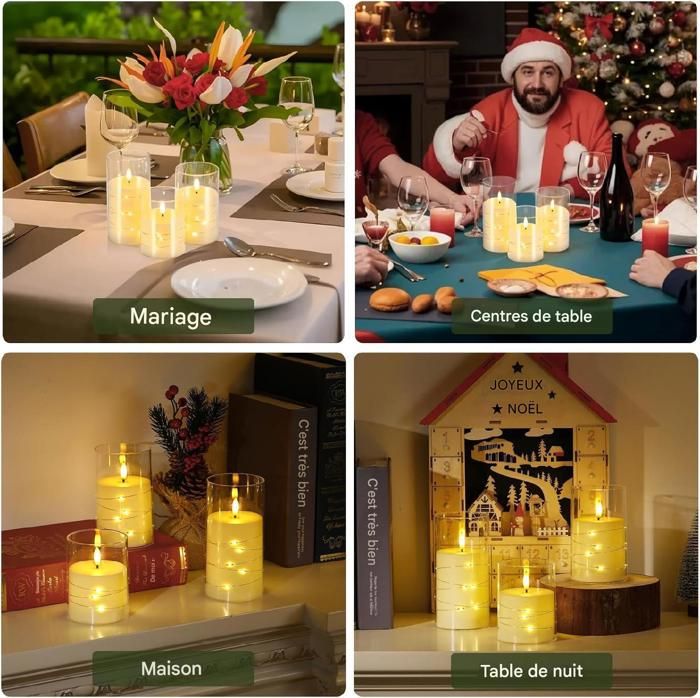 Cnulenzt Lot De 3 Bougies LED En Verre Sans Flamme - Fonctionne