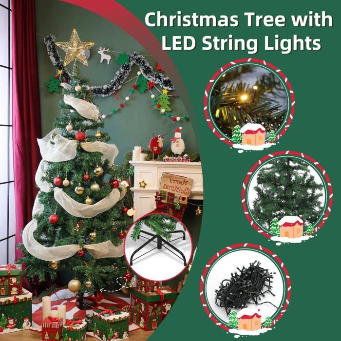 Guirlande Sapin Artificiel Avec LED - 1,8 M, 60 Lumières, 8 Modes, Minuterie - Déco Noël Intérieur/extérieur, Pour Cheminée, Escalier, Etc.