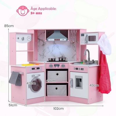 Cuisine En Bois Pour Enfant Avec Lumières Et Sons - 90x30x90 Cm - Avec 2 Boîtes De Rangement - À Partir De 3 Ans - 10