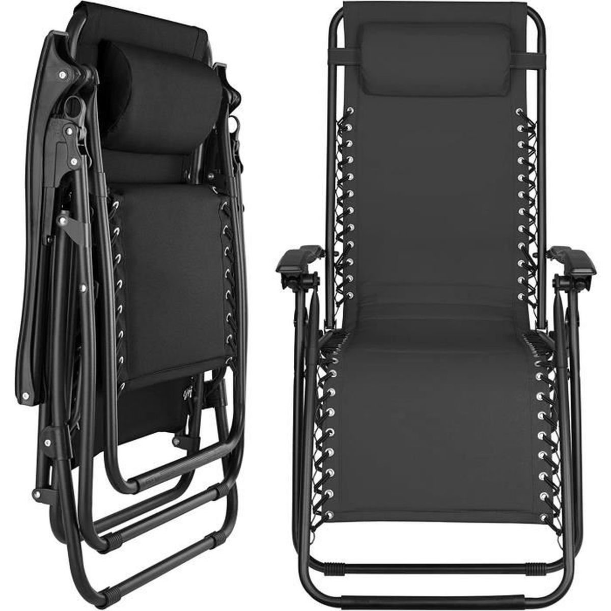 crevette chaise fauteuil de jardin pliable 2 pcs chaise longue pavec rembourrage de tete amovible fauteuil relax noir cdiscount jardin
