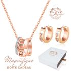 Parure Raffinée Collier et Boucles d'Oreilles Time Baignés dans l'Or. Boîte à bijoux offerte. Idée Cadeau Noël. Marque 2Splendid®