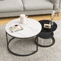 LBF Table basse - Marbrure - Style Moderne - Noir et Blanc -  table de salon - Ronde
