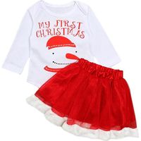 0-24 Mois Costume Fête Noël 2 PCS Ensemble de Vêtement pour Fille Bébé : Body Bonhomme de Neige Imprimé + Jupe Tutu Rouge