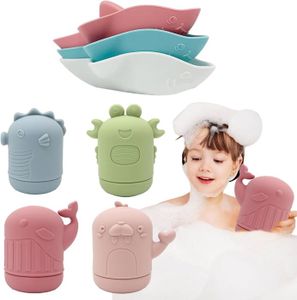 JOUET DE BAIN Lot de 7 jouets de bain en silicone pour baignoire - Animaux de bain - Bébés Toddlers - Tasse à empiler éducative amusante.[Z610]