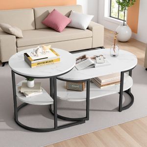 Table Basse Ronde Moderne Marbre Blanc Et Doré - φ80cm | Pour Salon, Chambre Ou Bureau