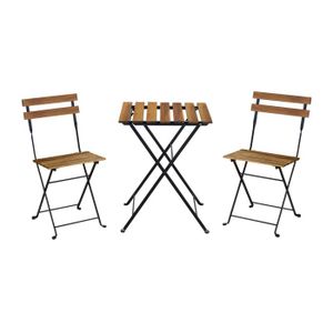 Ensemble table et chaise de jardin Table de jardin bistrot en bois d'acacia et métal. 55 x 54 cm. 2 chaises pliantes 