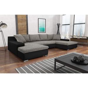 CANAPE CONVERTIBLE Canapé d'angle panoramique Convertible en lit KORSE avec Coffre gris et noir