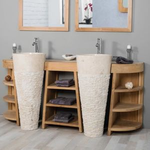 MEUBLE VASQUE - PLAN Meuble de salle de bain en teck Florence double 180cm - WANDA COLLECTION - Contemporain - Design - Crème