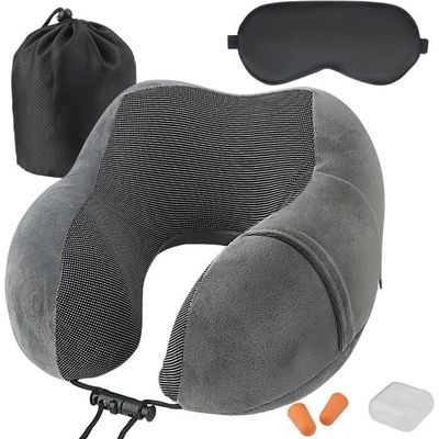 Oreiller De Voyage SnoozEasy - Mousse Mémoire Forme 360° - Masque & Bouchons Inclus - Gris