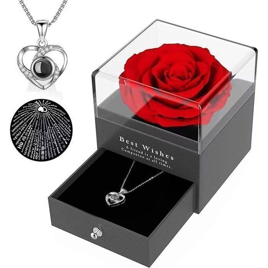 Emibele Collier pour Femmes, Collier avec Pendentif de Je t'aime en 100 Langues en Forme de Cœur, Chaîne de Cou Romantique en Cuivre Plaqué Or, Bijoux de Cou pour Anniversaire Fête Soirée