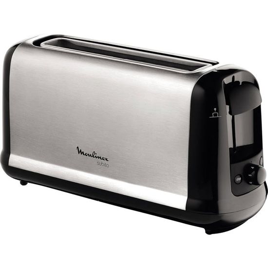 Moulinex Subito Inox Grille pain, 1 longue fente toaster, Thermostat 7 positions, Décongelation, Rechauffage Remontée extra haute, LS260800