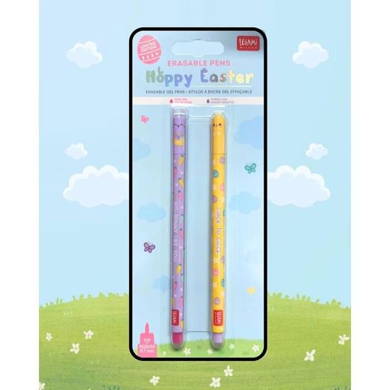 Set de 2 stylos encre effaçable - Legami - Hoppy Easter - Design Pâques - Encre thermosensible - Pointe 0,7 mm