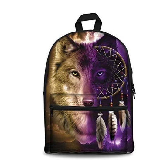 Sac à Dos Enfant Loup Fleuri 43 Cm – Durable, Bretelles Rembourrées, Imprimé Moderne Garçons & Filles