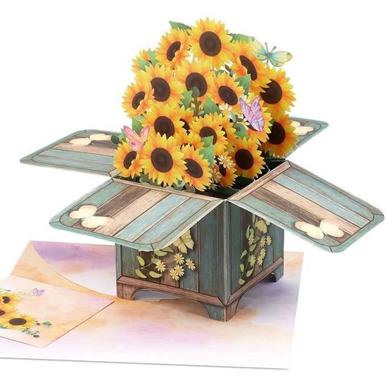 Carte De Vœux Pop-up 3D Bouquet De Fleurs - Cadeau Original Anniversaire, Fête Des Mères, Remerciement
