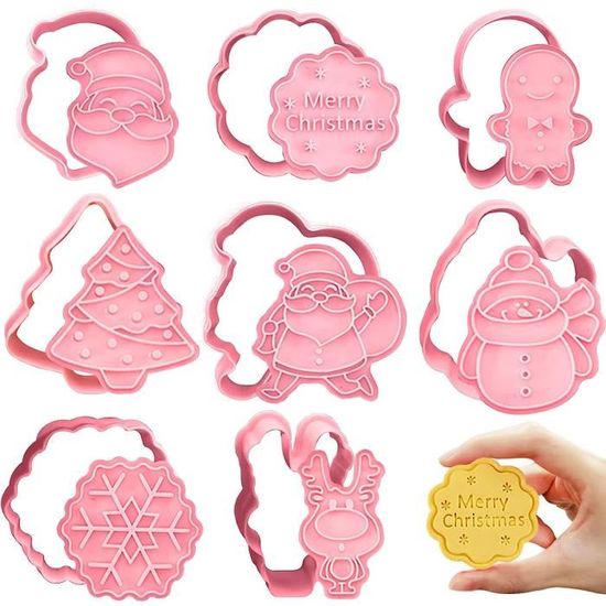 Emporte Pièces Noël, 8 Pièce 3D Emporte Piece Patisserie Noel Cookie Cutter, 3D Moule Biscuit Plastique Moules à Pâtisserie, Moule Cookie Pâtisserie Pour Fondant Biscuit Cookie Gâteau (B