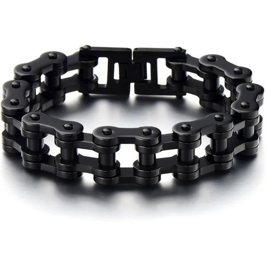 Bracelet Pour Homme Chaîne De Moto En Acier Inoxydable Bicolore - 18 Cm De Long, 1.6 Cm De Large (bleu/doré)