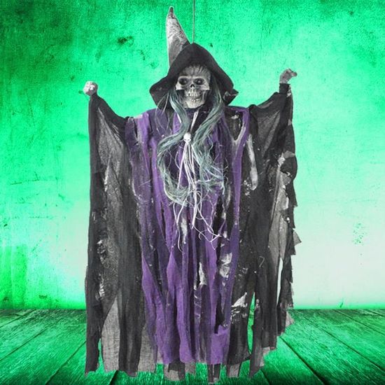 Fantôme Suspendu Halloween 180 Cm - Avec Yeux Lumineux Rouges Et Effets Sonores, Activation Vocale - Décoration Effrayante Pour Porte Ou Jardin