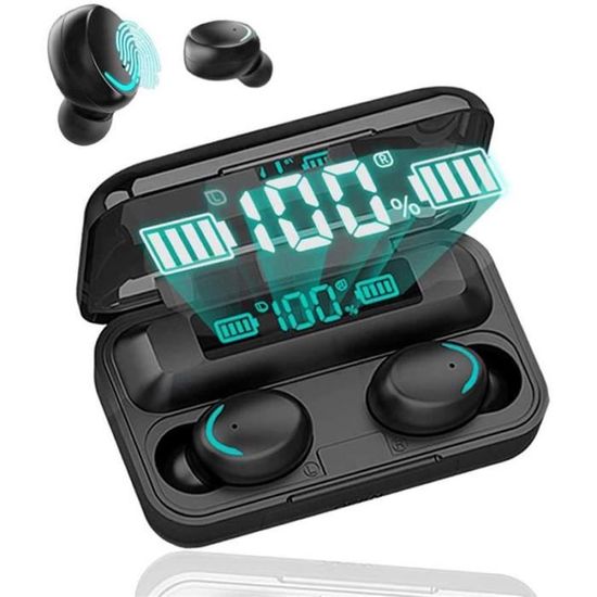 Écouteur Bluetooth,Écouteurs Sans Fil Bluetooth 5.0,Auriculaire Oreillette Mic Avec 2000 mAh LED Étui de Charge Portable