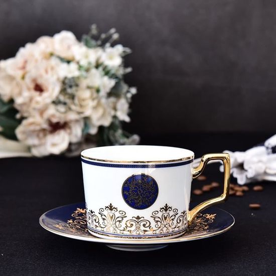 Lot De 6 Tasses à Café Avec Soucoupes - Transparent Et Doré - Occasion