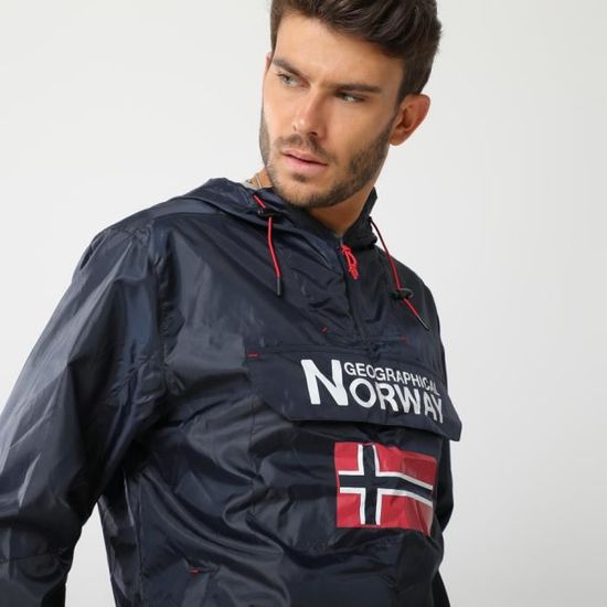 Anorak Homme Bleu - GEOGRAPHICAL NORWAY - BREST - Fermeture zipp?�e - 2 poches - L?�ger Bleu 