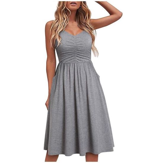 Robe D'Été Pour Fille - Couleur Unie, Bretelles à Nœud Papillon, Coupe Décontractée, Confortable Et Respirante