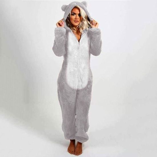 Combinaison Pyjama Femme Hiver, Barboteuse Polaire Capuche