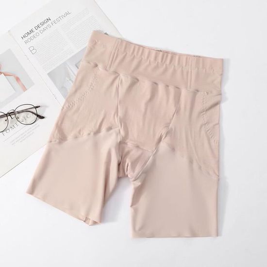 UMIPUBO Lot de 3 shorts anti-frottement pour femme Culotte de sécurité douce en soie glacée Sous-vêtements sans couture pour robes (Court-Beige*3, L