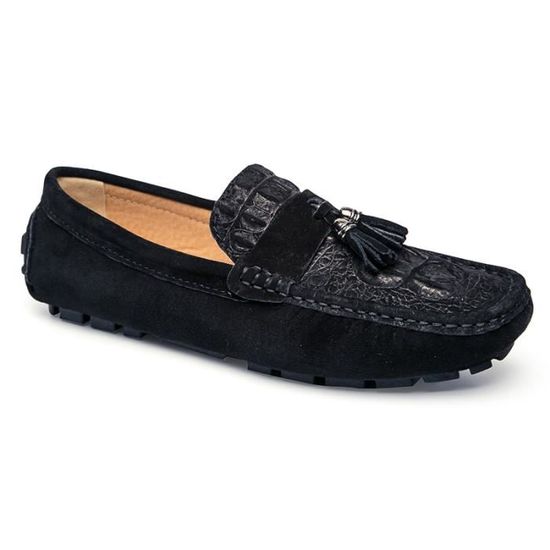 Mocassins Homme Extra Large Aocase En Cuir Suédé - Sans Lacets, Respirants, Confort Pour Marche Et Ville - Taille 45/275mm Noir - 6