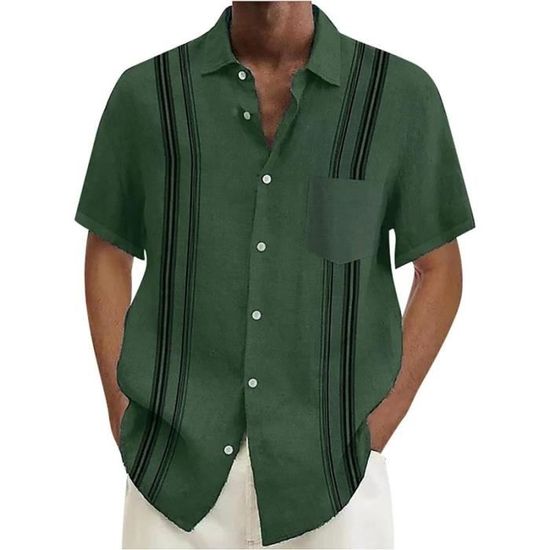 Chemise Homme Ete Manche Courte Homme Lin Col Casual sans Repassages