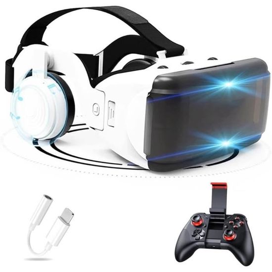 Films 3d Jeux Vidéo Casque VR Avec Manette Et Écouteurs - Compatible Smartphones 4,7 à 7,2 Pouces - Immersion 3D Pour Films Et Jeux Casque Vr Pc