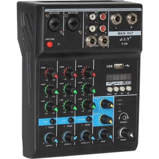 Console de Mixage Audio Portable Professionnelle 4 Canaux Bluetooth Mixeur Dj Console avec Effet de Réverbération pour Karaoké Usb