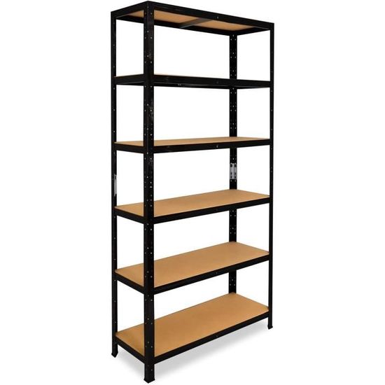 Étagère Métallique Industrielle Noire 200x90x50cm - 6 Niveaux Réglables - Charge 145kg Par Niveau - Montage Sans Vis - Idéale Garage, Atelier, Cave, Bureau