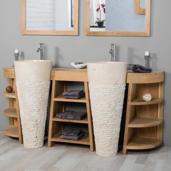 Meuble de salle de bain en teck Florence double 180cm - WANDA COLLECTION - Contemporain - Design - Crème
