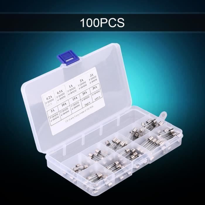 100pcs fusibles en verre tube pour voiture 10 valeurs 