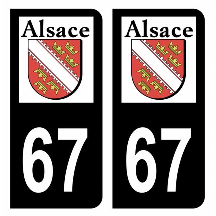 67 Bas Rhin Alsace logo couleur fond noir autocollant plaque immatriculation  auto ville sticker Alsace Lot de 4 Stickers - arrondis