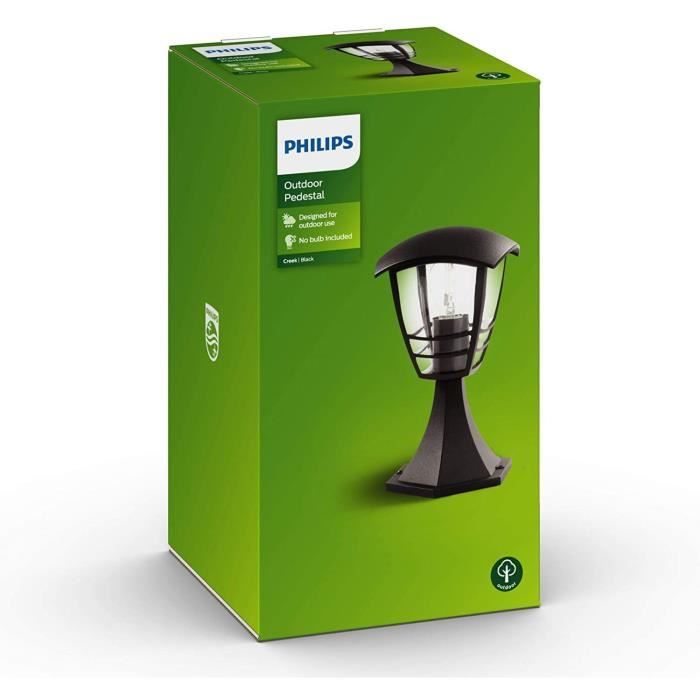 Borne d'extérieur Creek - Philips - Métal - Noir - Design galbé - 1 ampoule halogène