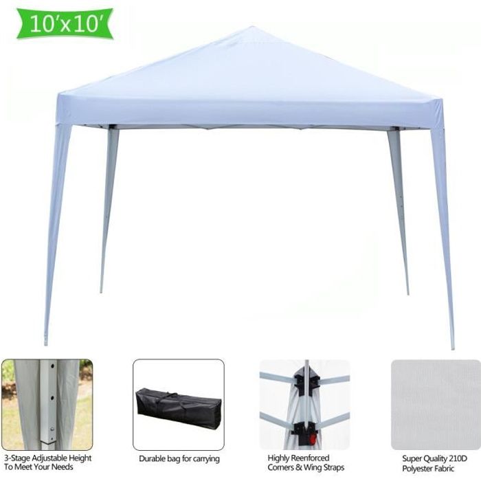 Tonnelle de Jardin 3x3m Pliable Blanc ,Tente Pliante de Jardin Rapide à Installer pour Camping, Festival, Plage, Jardins