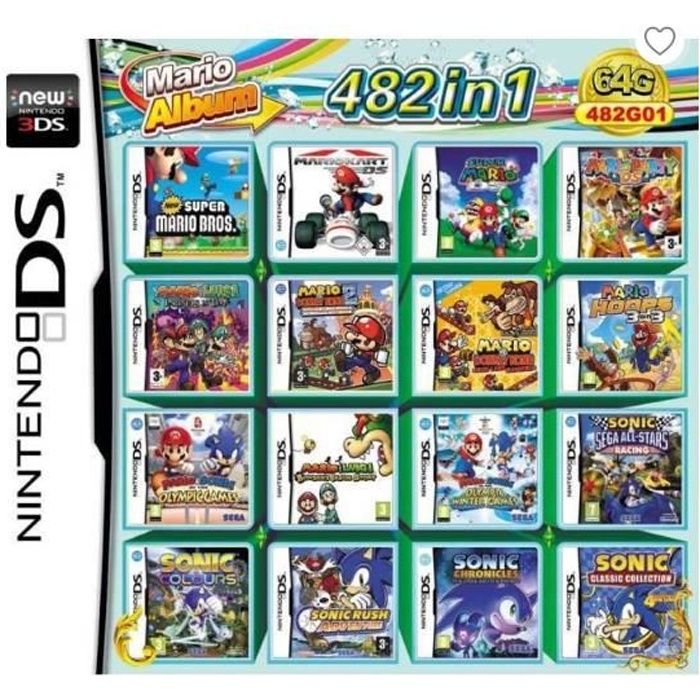 482 en 1 Cartouche de jeu DS Mario Multicart pour Nintendo DS NDSL NDSi 3DS 2DS