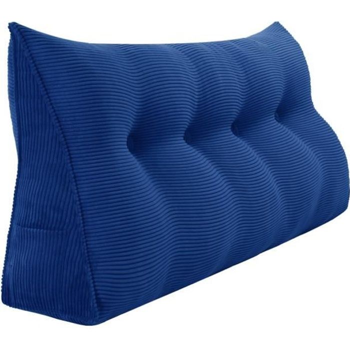 VERCART Coussin de Lecture Cale Dos, Coussin à Coins, Coussin Incliné velours côtelé Bleu Foncé 120CM