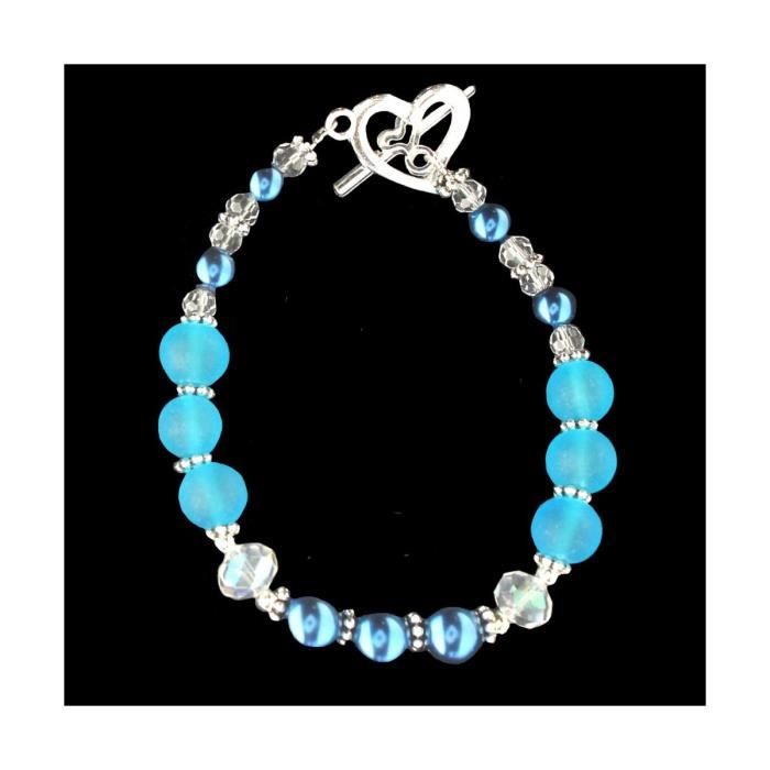 Bracelet fantaisie femme enfant avec des perles nacrées bleue et cristal